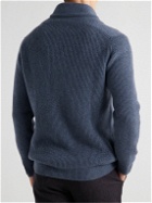 Purdey - Shawl-Collar Ribbed Cashmere Sweater - Blue