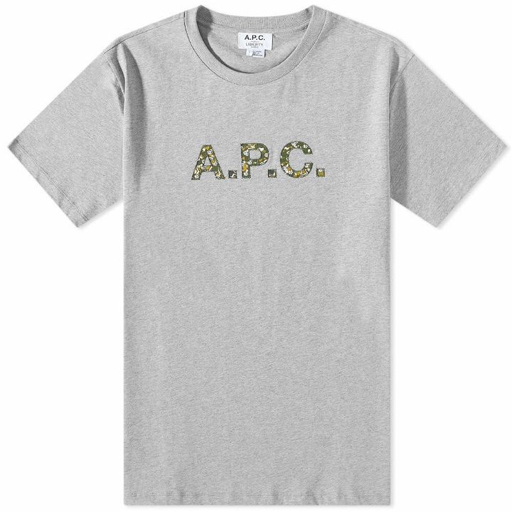 Photo: A.P.C. x Liberty Camo Logo T-Shirt in Heather Light Grey