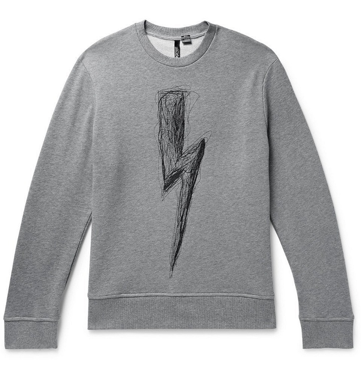Photo: Neil Barrett - Embroidered Loopback Cotton-Jersey Sweatshirt - Men - Gray