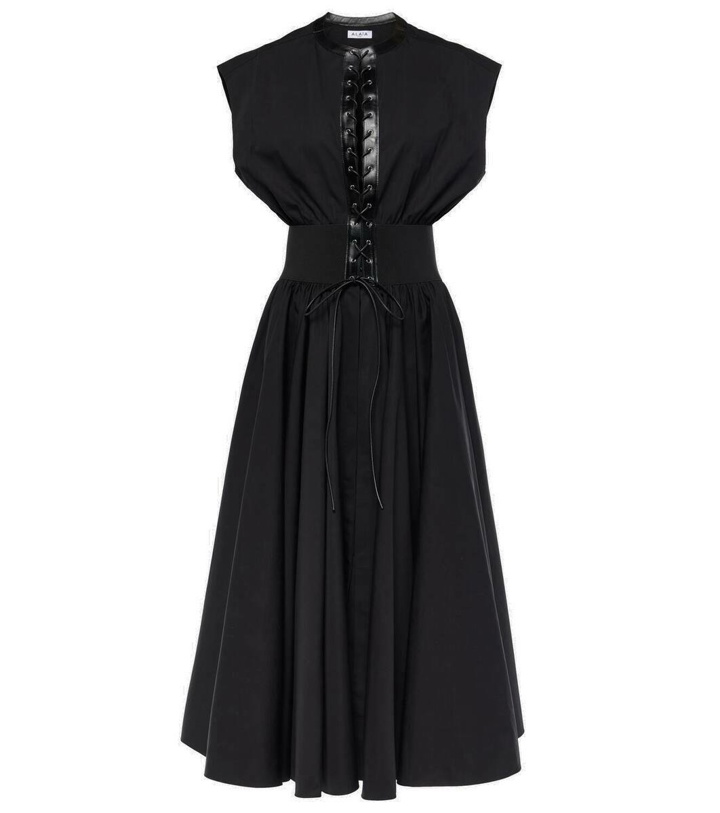 Photo: Alaïa Leather-trimmed cotton maxi dress