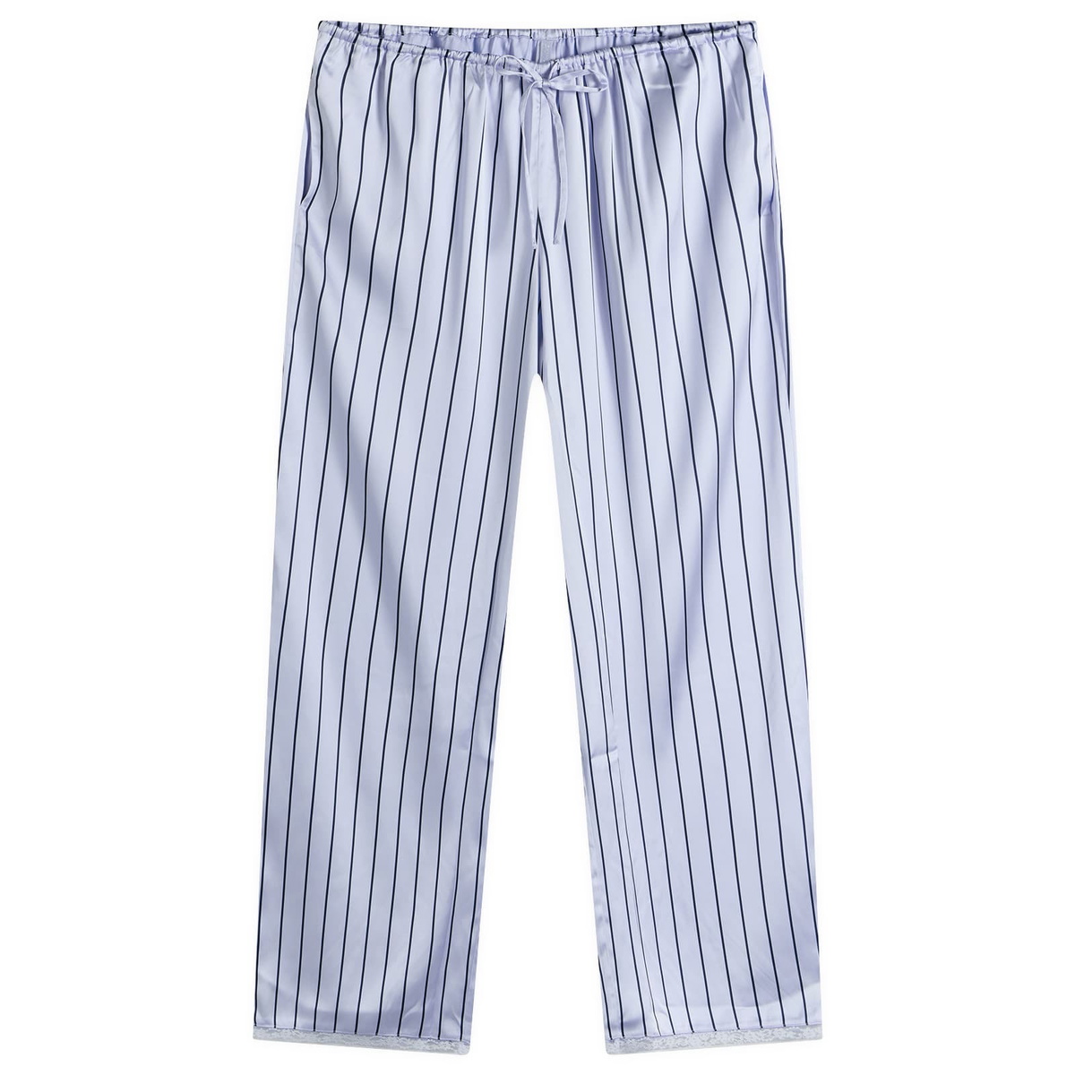 SKIMS Women's Woven Shine Pant With Lace in Powder Blue Stripe