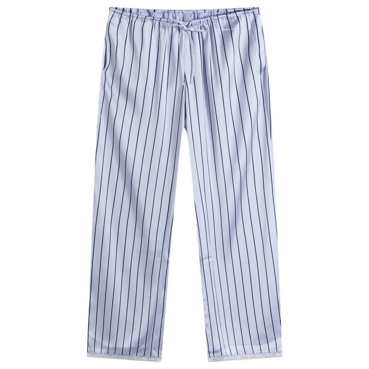Photo: SKIMS Women's Woven Shine Pant With Lace in Powder Blue Stripe