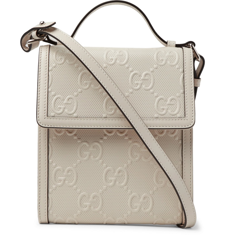 Photo: GUCCI - Logo-Embossed Perforated-Leather Messenger Bag - Neutrals