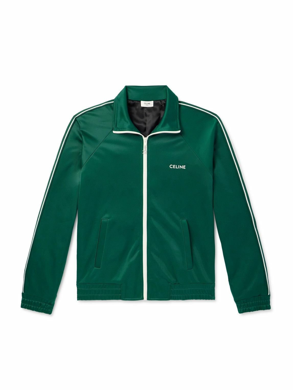 CELINE - Striped Logo-Embroidered Jersey Track Jacket - Green Celine