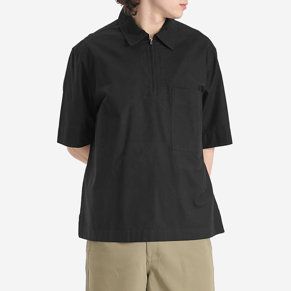 MHL by Margaret Howell Men's Half Zip Pull On Shirt in Black MHL