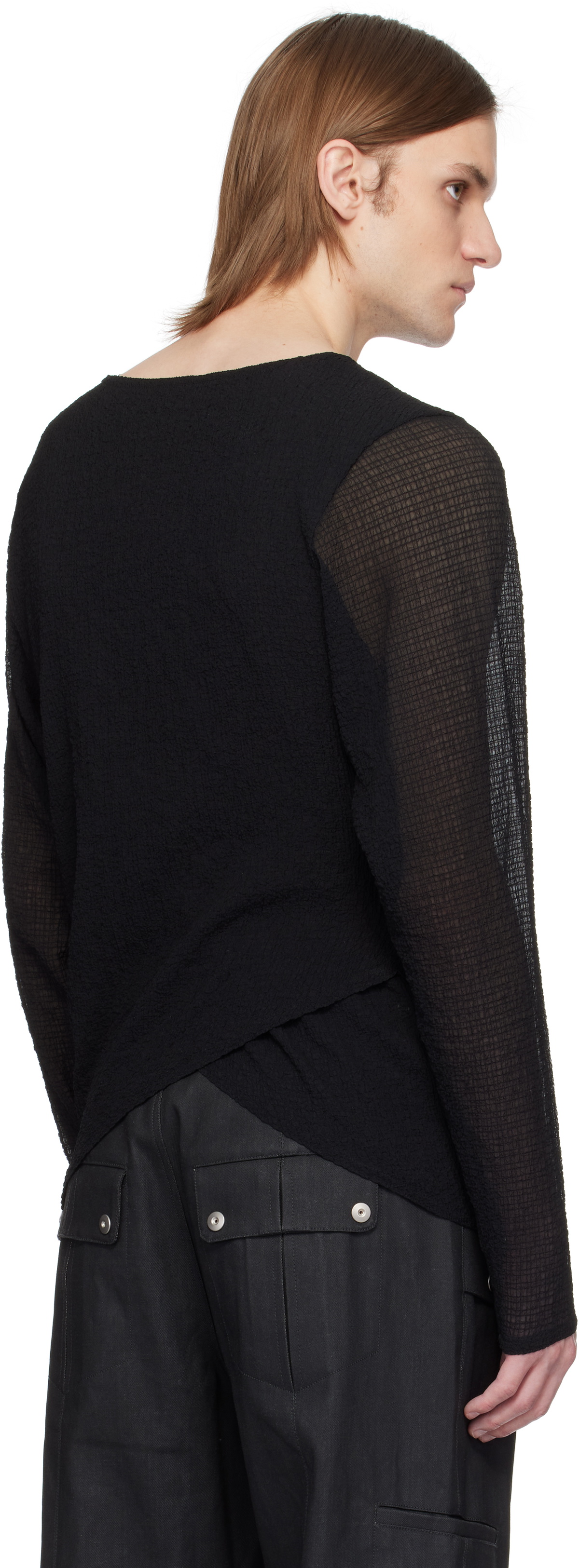 Omar Afridi Black Draped Long Sleeve T-shirt Omar Afridi