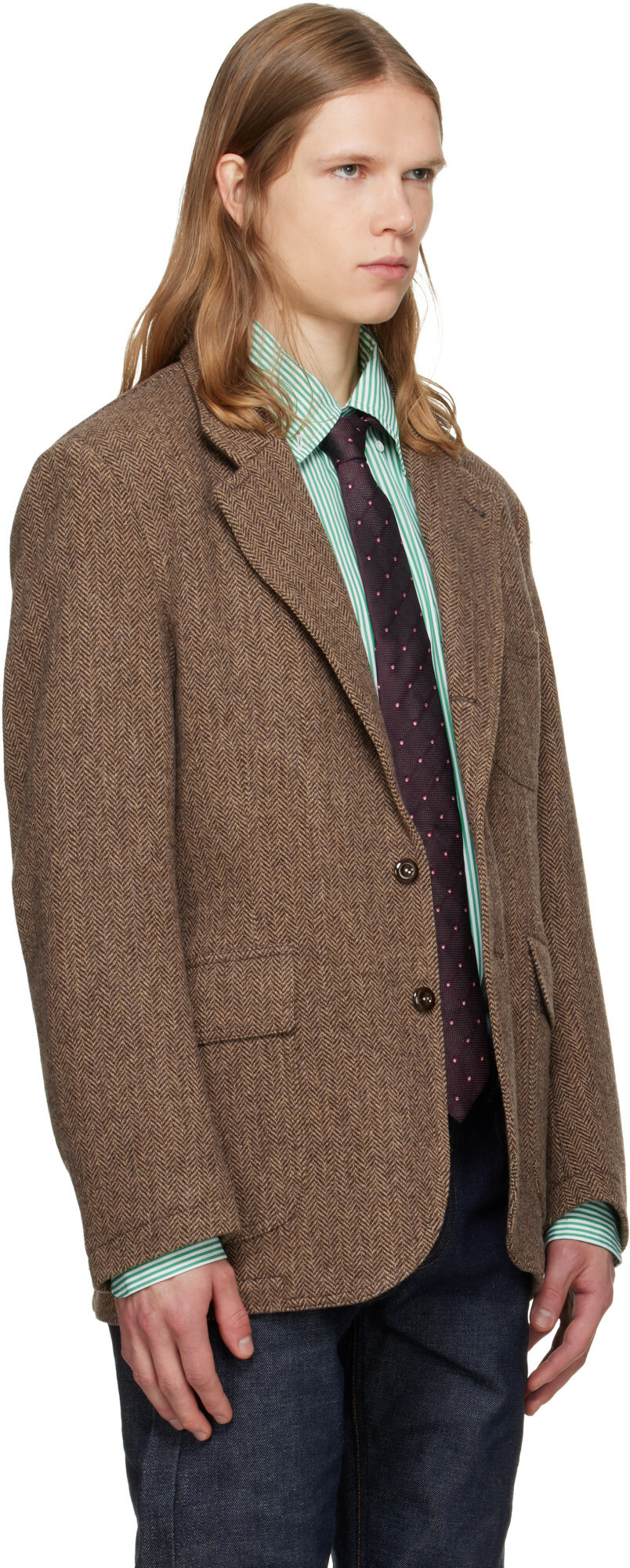 Drake's Brown Herringbone Tweed Games Mk. VII Blazer
