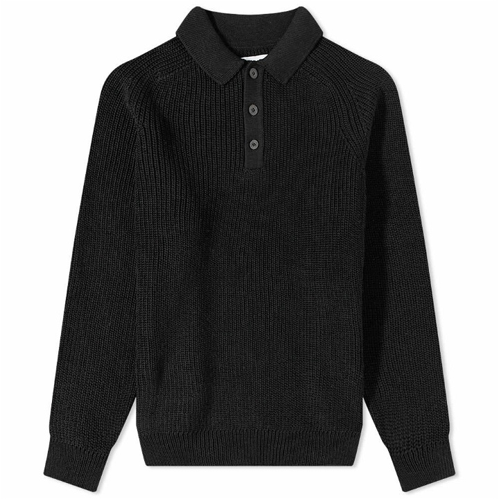 Photo: Corridor Men's Long Sleeve Slouchy Knit Polo Shirt in Black