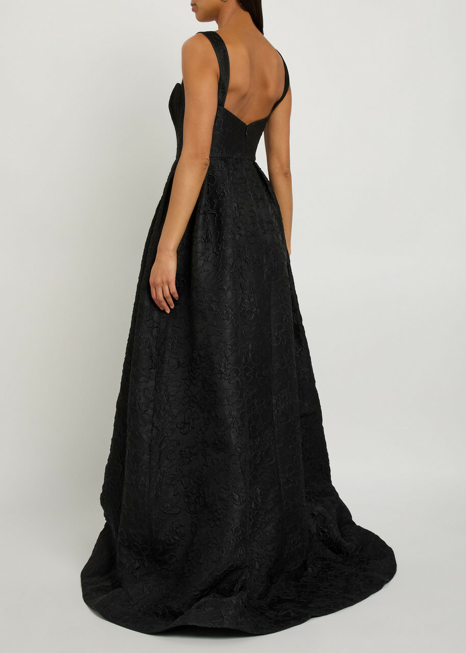 Rebecca Vallance Esther Floral-jacquard Cloqué Gown Black