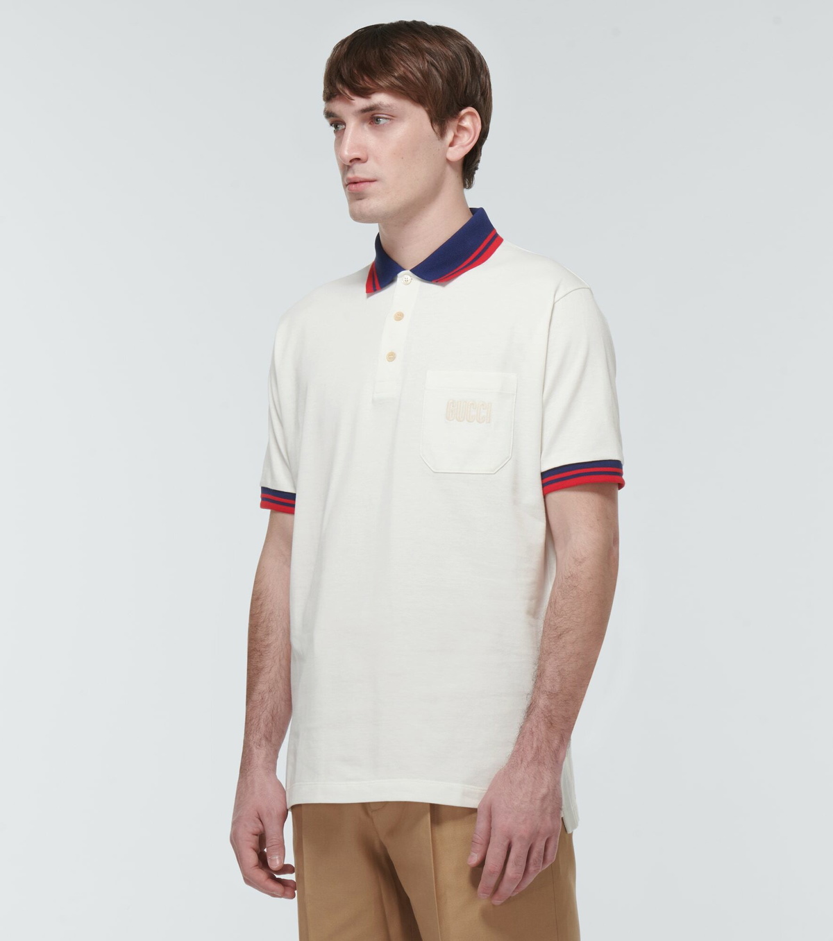 Knit cotton polo shirt with intarsia in white | GUCCI® US