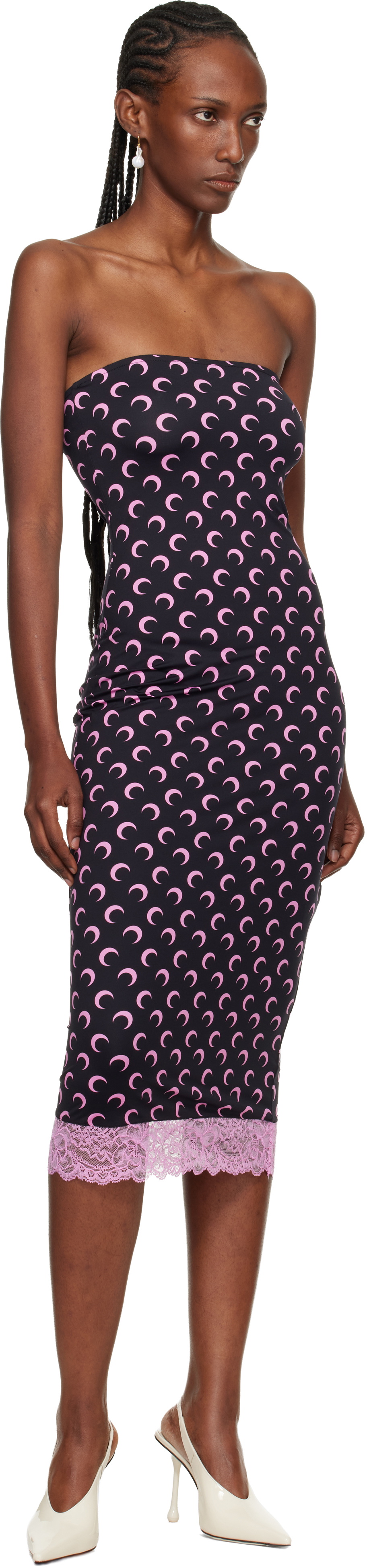 Marine Serre Black Recycled Moon Jersey Bustier Midi Dress