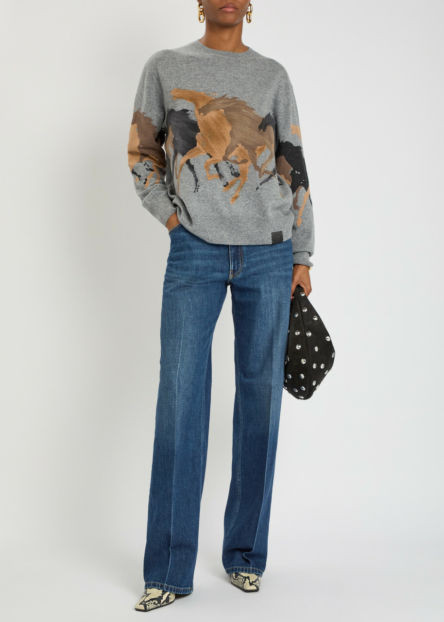Stella Mccartney Embroidered Straight-leg Jeans Dark Blue