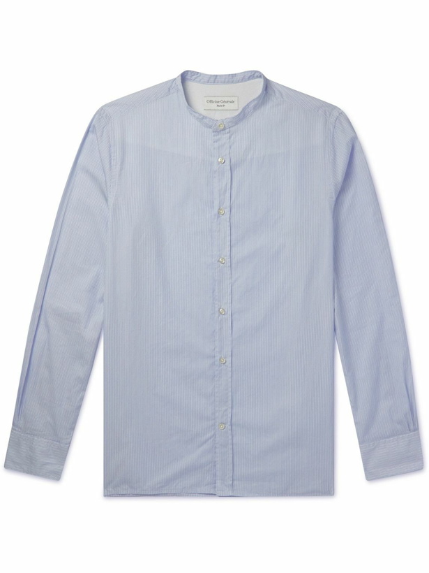Photo: Officine Générale - Gaston Grandad-Collar Striped Cotton-Poplin Shirt - Blue