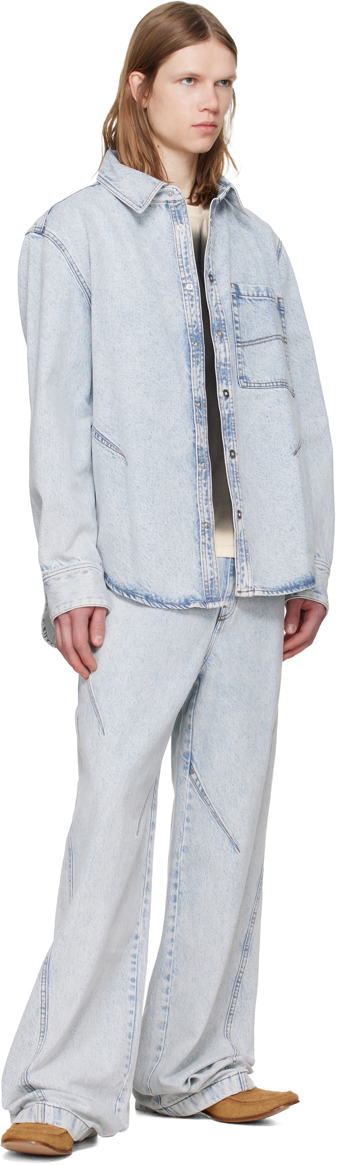 LGN Louis Gabriel Nouchi Blue Straight-Leg Light-Wash Pleats Jeans