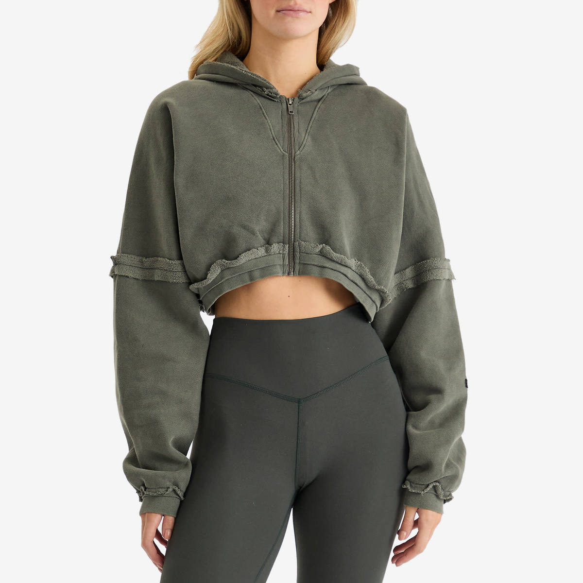 Joah Brown Women's Deconstructed Crop Zip Hoodie in Washed Sage