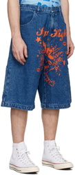 Sky High Farm Workwear Blue Mindblown Print Denim Shorts