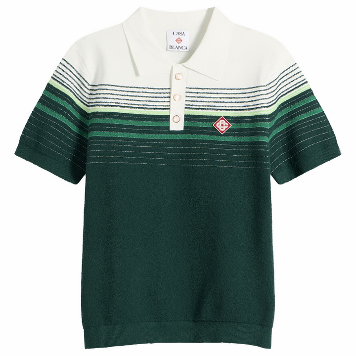 Photo: Casablanca Men's Boucle Stripe Polo Shirt in Green