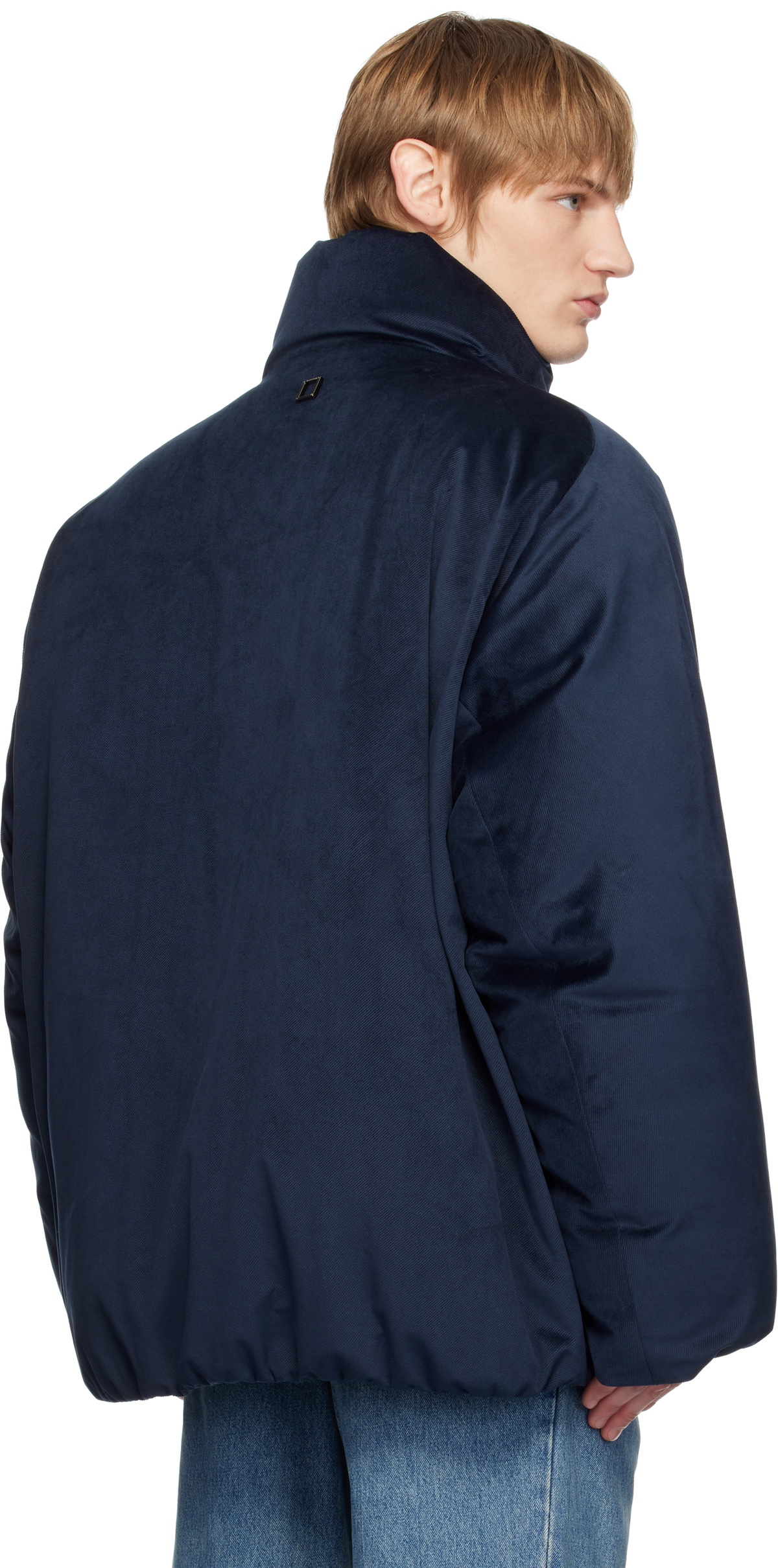 WOOYOUNGMI Navy Velour High Neck Goose Down Jacket