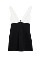Alice + Olivia Mandy Plunge V-neck Crepe Mini Dress Black And White
