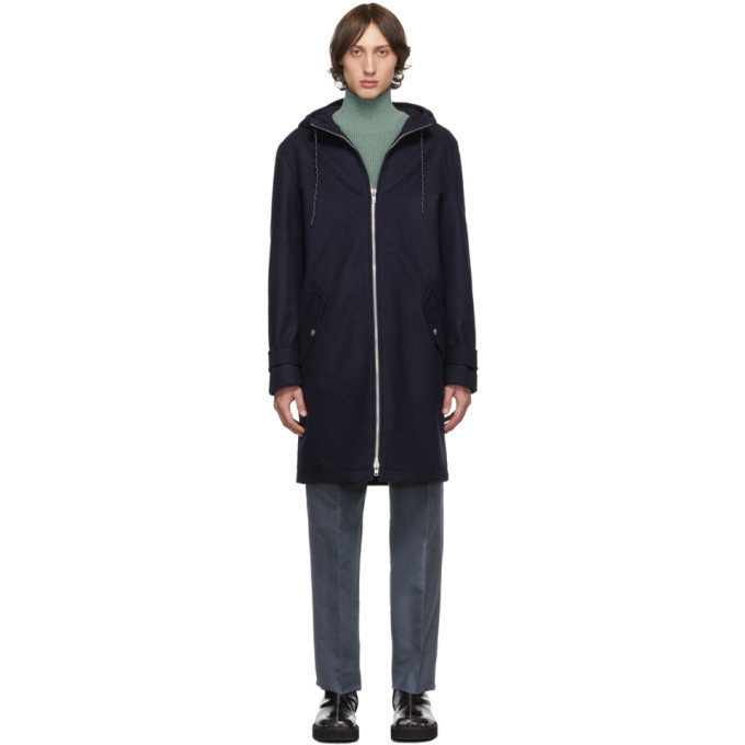 Photo: Kenzo Navy Wool Nylon Hooded Coat