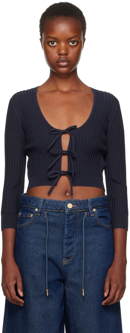 GANNI Navy Cropped Cardigan GANNI