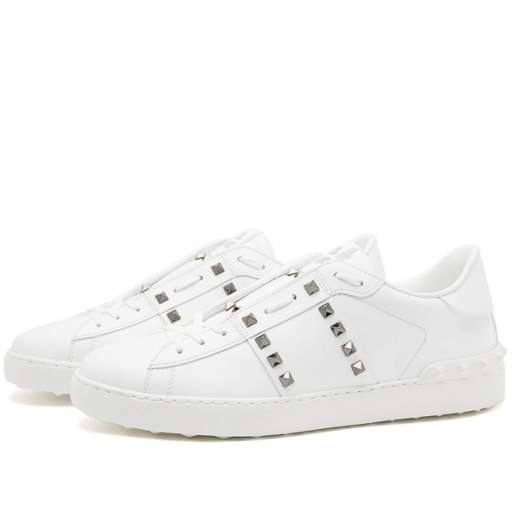 Photo: Valentino Men's Rockstud Untitled Sneakers in White/Silver