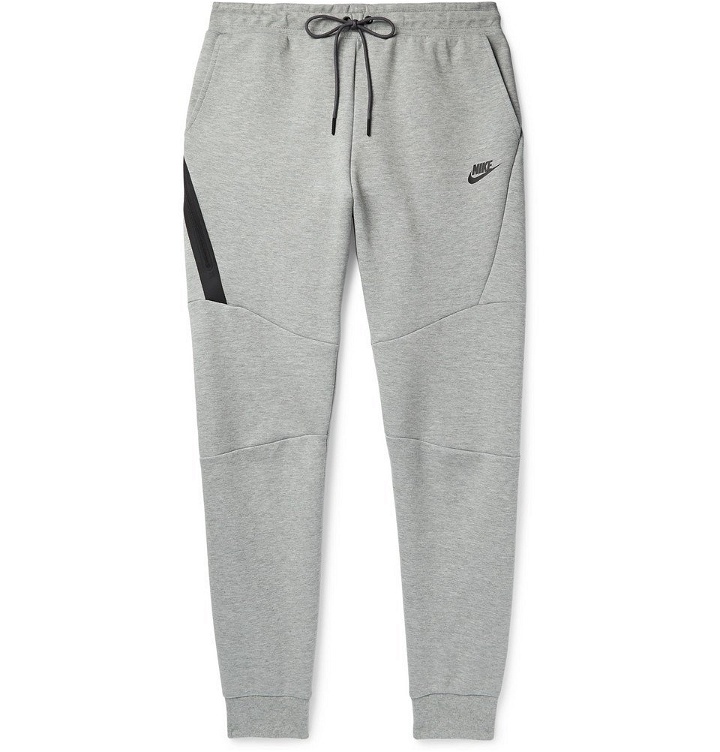 Photo: Nike - Sportswear Slim-Fit Tapered Mélange Cotton-Blend Tech Fleece Sweatpants - Gray