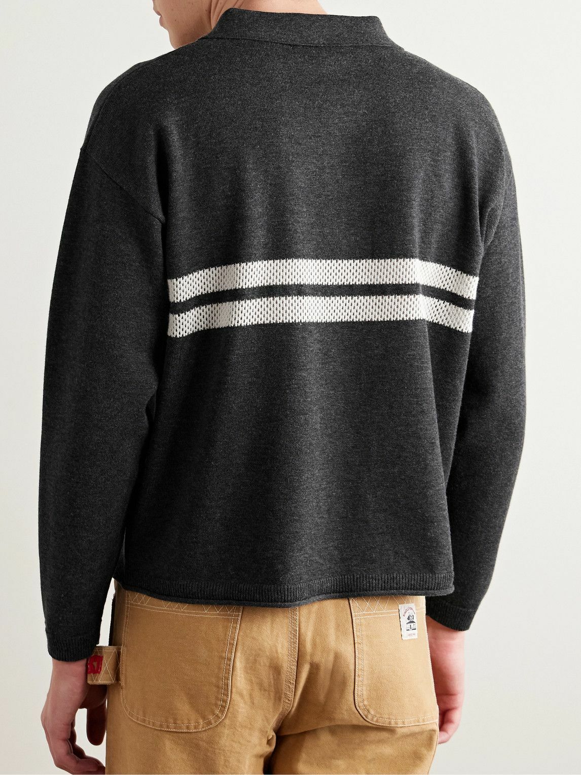 Small Talk - Crochet-Trimmed Merino Wool and Cotton-Blend Polo Shirt - Gray