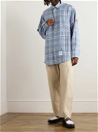 Thom Browne - Oversized Logo-Appliquéd Grosgrain-Trimmed Checked Linen Shirt - Blue