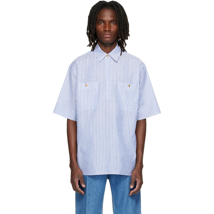 Photo: Valentino Blue & White Striped Cotton Linen Shirt