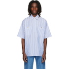 Valentino Blue & White Striped Cotton Linen Shirt