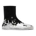 Maison Margiela Black and Silver Foil Suede Flat Tabi Boots