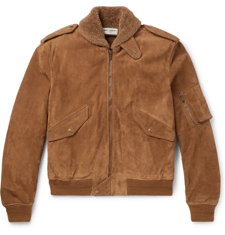 Photo: SAINT LAURENT - Shearling-Lined Suede Aviator Jacket - Brown