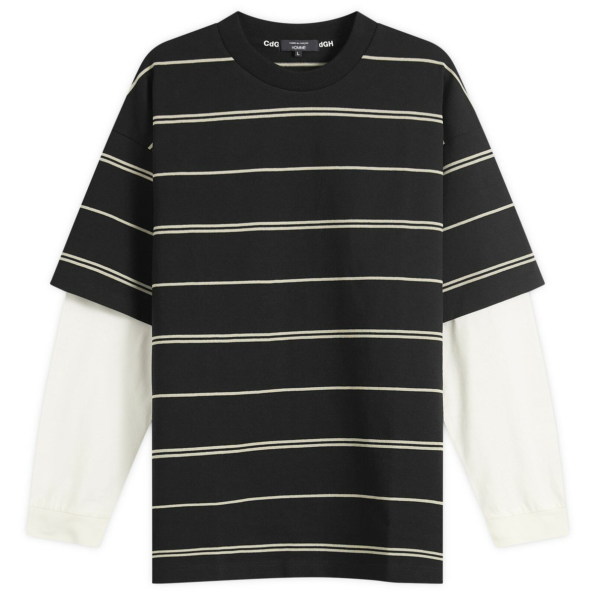 Comme des Garçons Homme Men's Horiztonal Stripe Long Sleeve Top in Black/Grey X Off-White