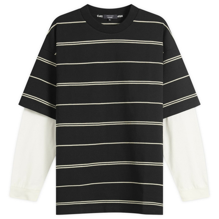 Photo: Comme des Garçons Homme Men's Horiztonal Stripe Long Sleeve Top in Black/Grey X Off-White
