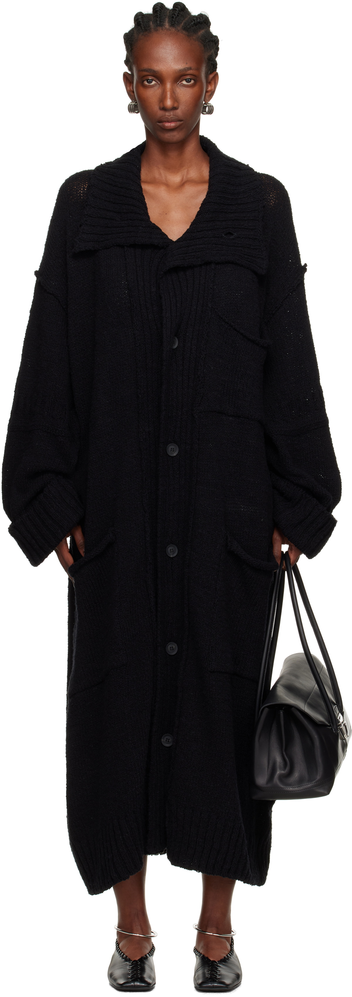 YOHJI YAMAMOTO Black Plain Stitch Pocket High Neck Cardigan