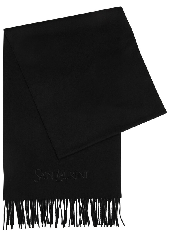 Photo: Saint Laurent Logo-embroidered Cashmere Scarf - Black - One Size