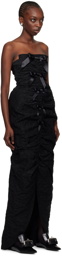 SHUSHU/TONG Black Shirred Sheath Maxi Dress