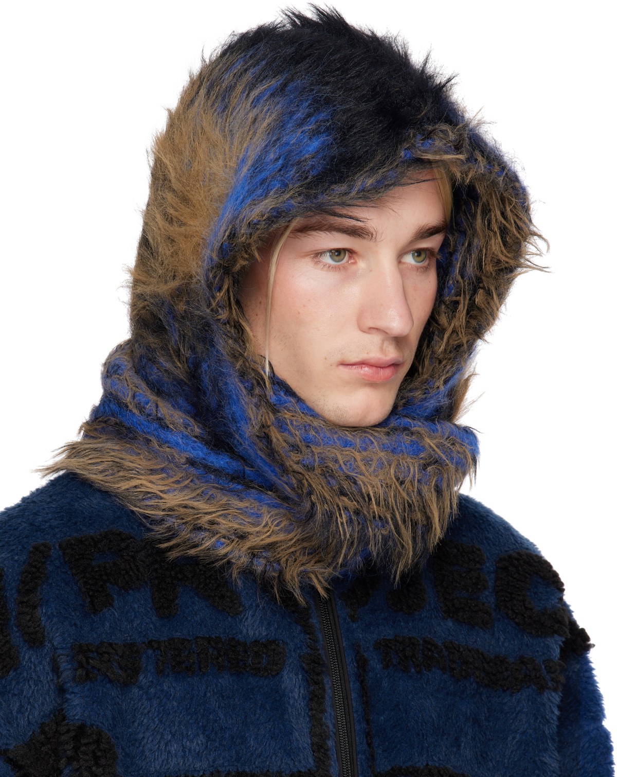 Y/Project Black & Blue Hairy Gradient Hooded Scarf Y/Project