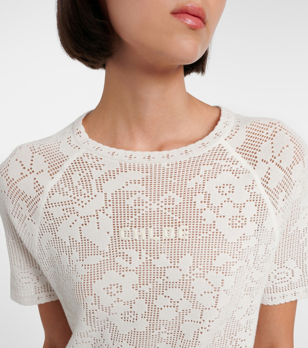 Chloé Pointelle scalloped cotton minidress