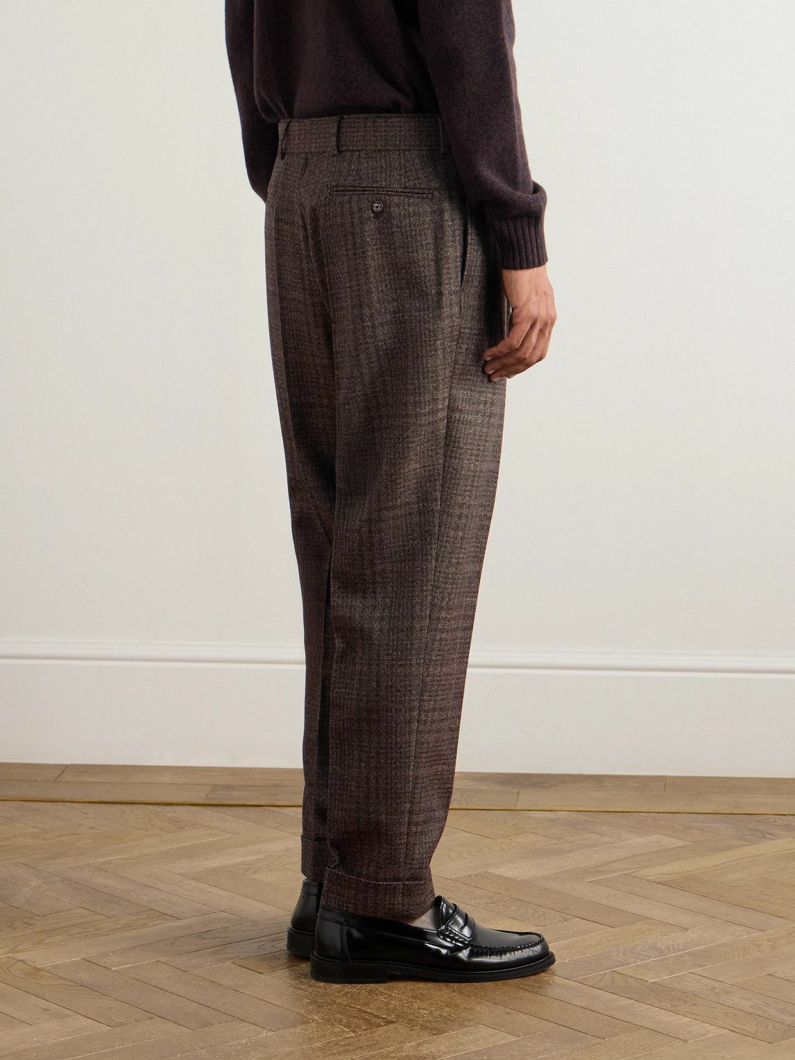 Officine Générale - Hugo Straight-Leg Belted Wool Suit Trousers - Brown