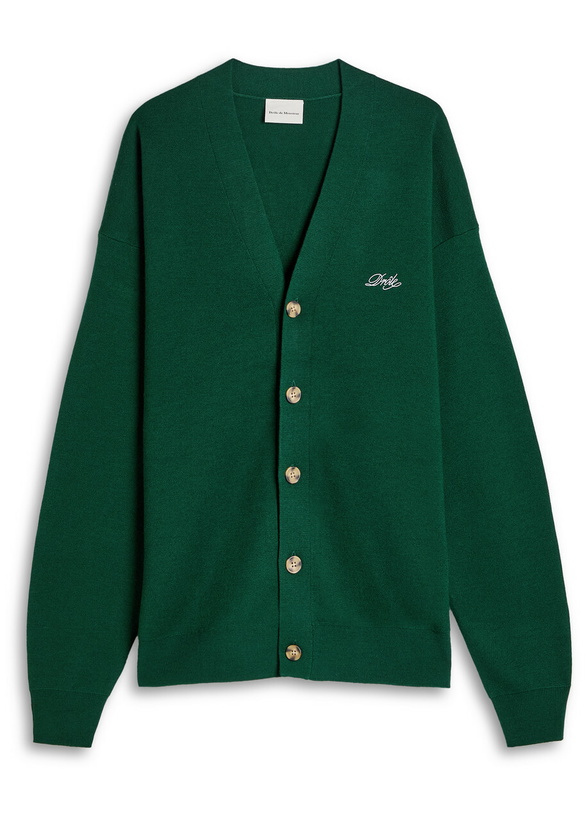 Photo: DRÔLE DE Monsieur Le Cardigan Drôle Embroidered Knit Cardigan Dark Green