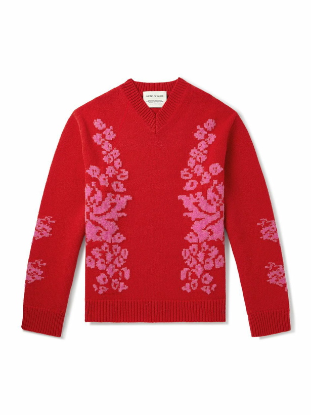 Photo: A Kind Of Guise - Floral-Jacquard Wool Sweater - Red