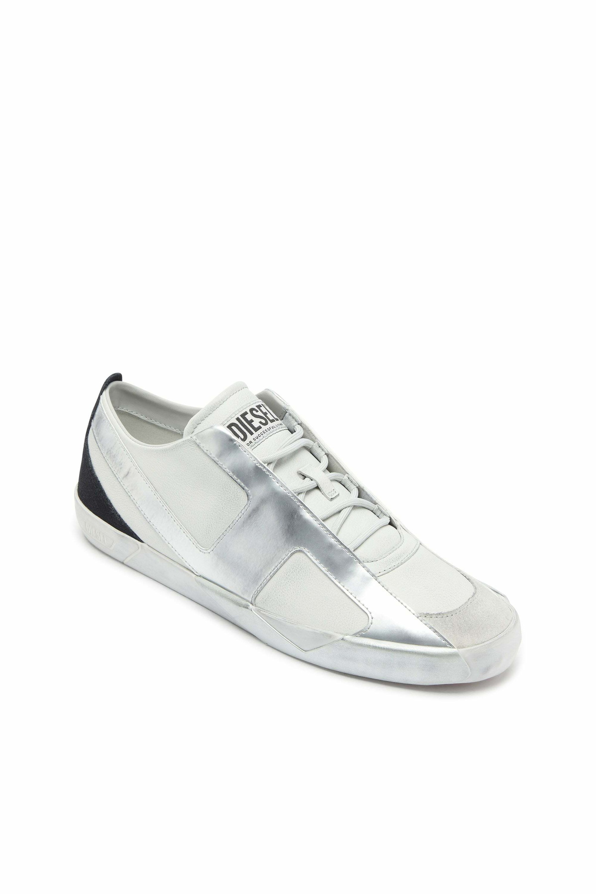 Diesel S-Slante-D - Distressed sneakers in leather and suede - Sneakers Mens in White