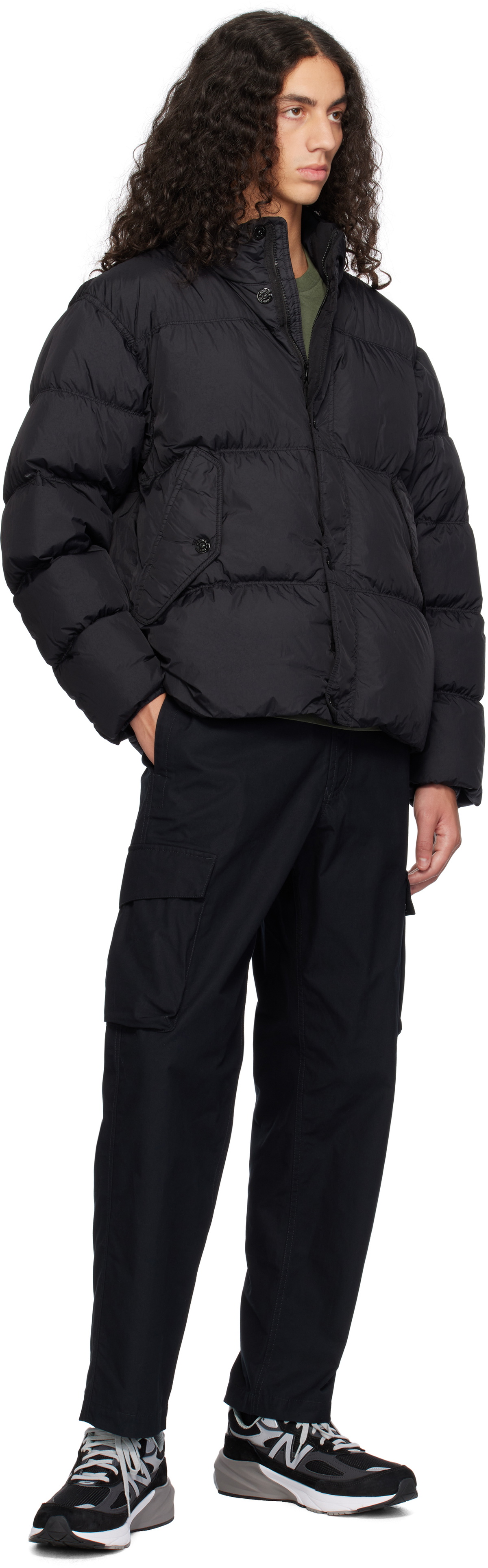 Stone Island Black Crinkle Reps R-NY Down Jacket Stone Island