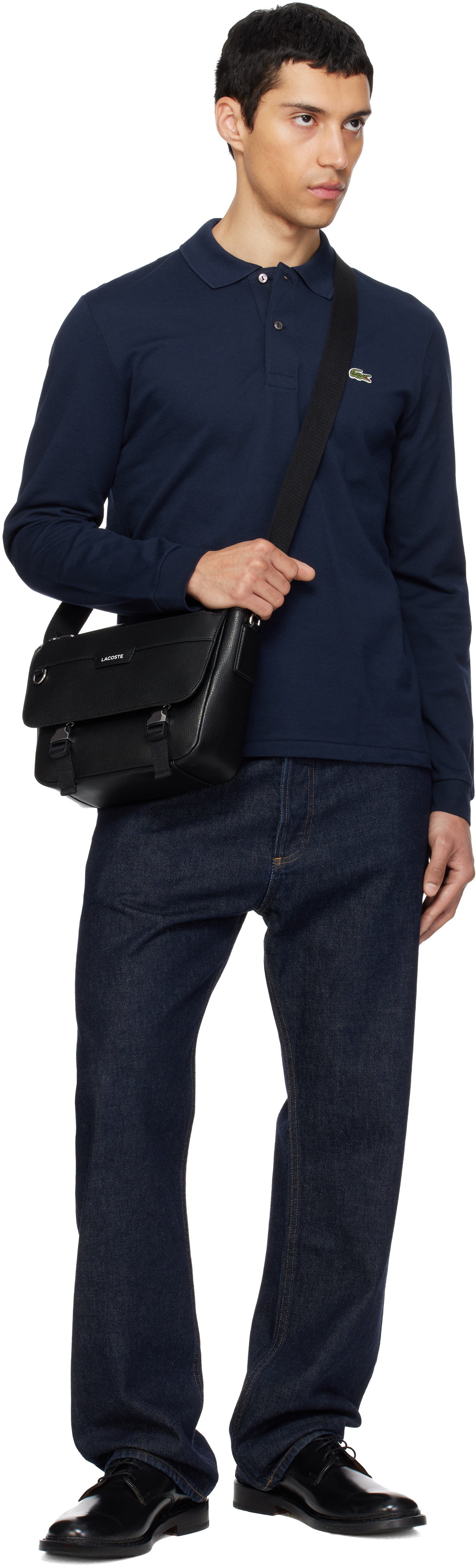 Lacoste Black Ossian Flap Close Leather Satchel Bag
