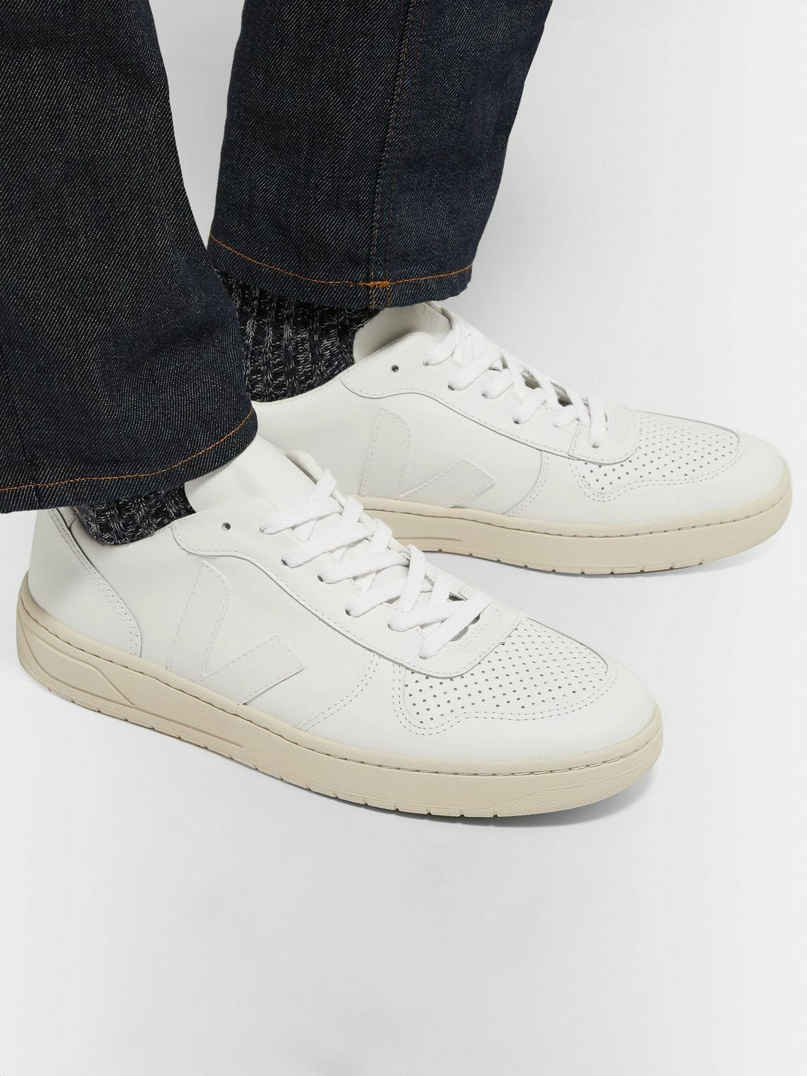 Veja - V-10 Rubber-trimmed Leather Sneakers - White VEJA