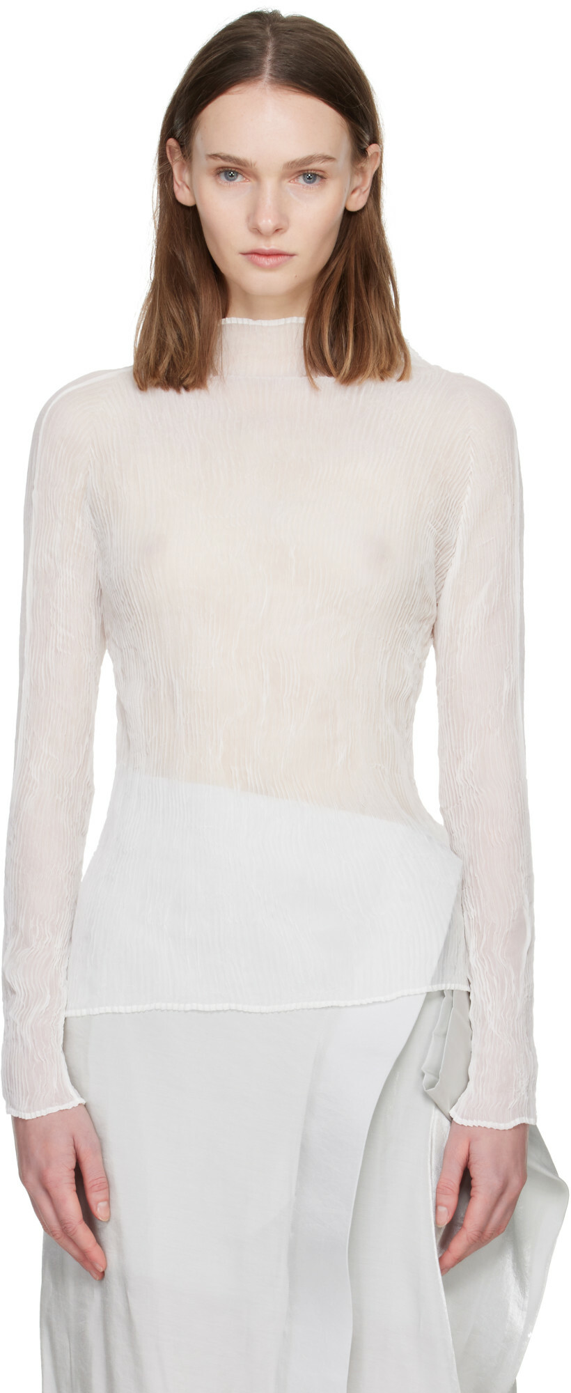 ISSEY MIYAKE White Chiffon Twist Top