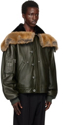 Moose Knuckles Green AJR Split Hood Leather Bomber Jacket