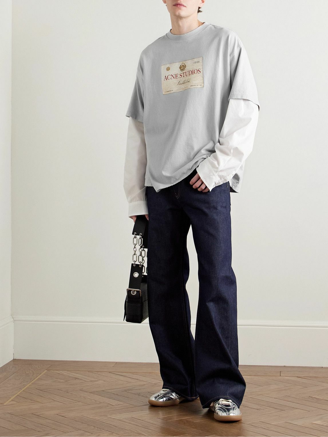 【Acne Studios】エドラコットンTシャツ Acne Studios - Edra Oversized Layered Logo-Print Cotton